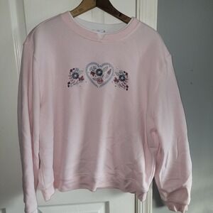 Vtg Hasting & Smith Pink Embroidered Crew Neck Sweatshirt Size PXL Petite XL